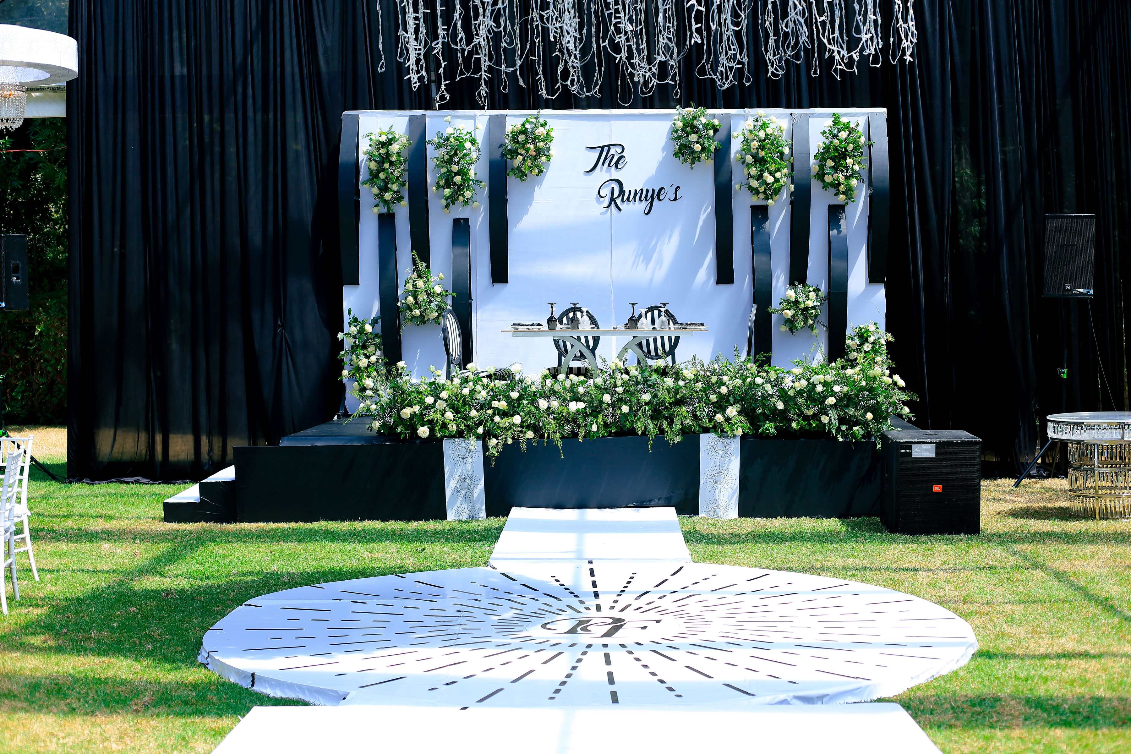 Black and White theme church wedding decor