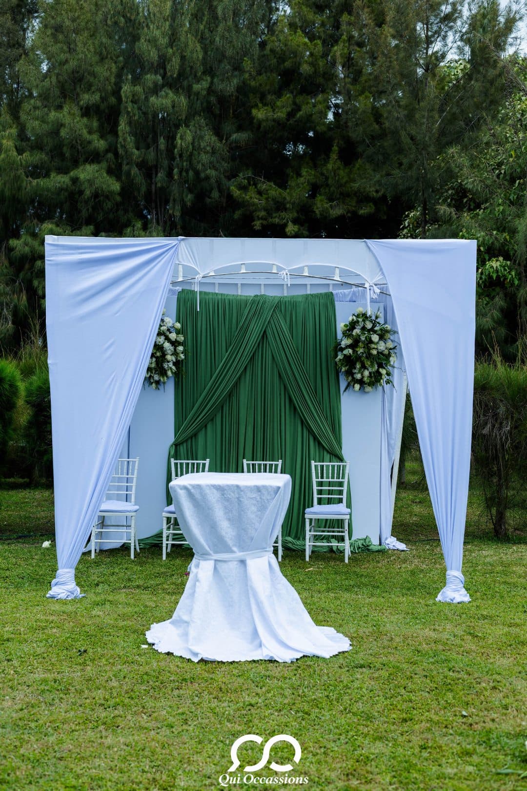 Draped canopy in reception hall